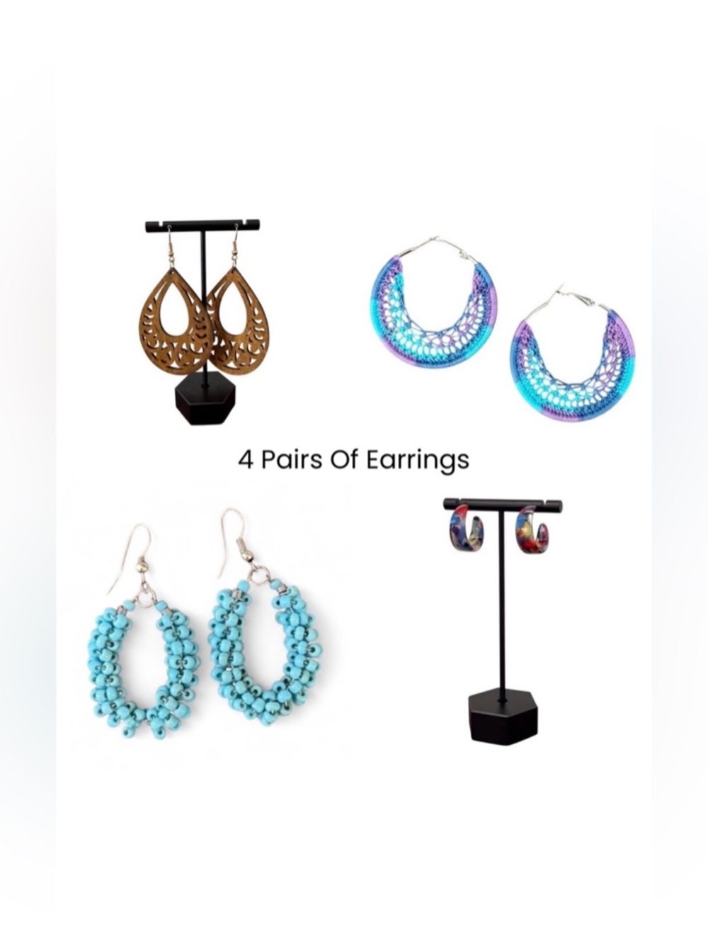 Bundle of 4 Pairs of Earrings in multiple colors and styles